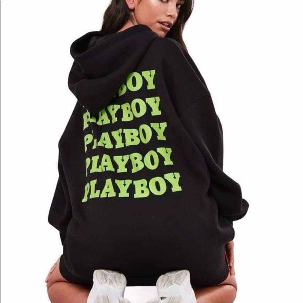 MissGuided Playboy Playmate Spellout Bunny Oversized Hooded Sweatshirt Womens 4